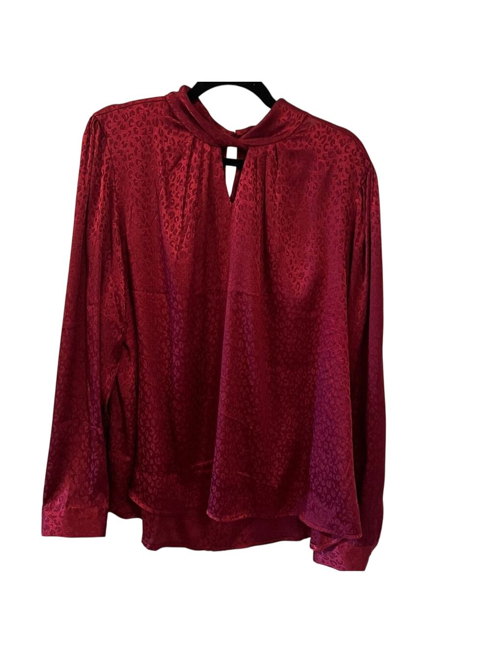 Roz & Ali Red Cheetah Print Silky Long Sleeve Blouse XL